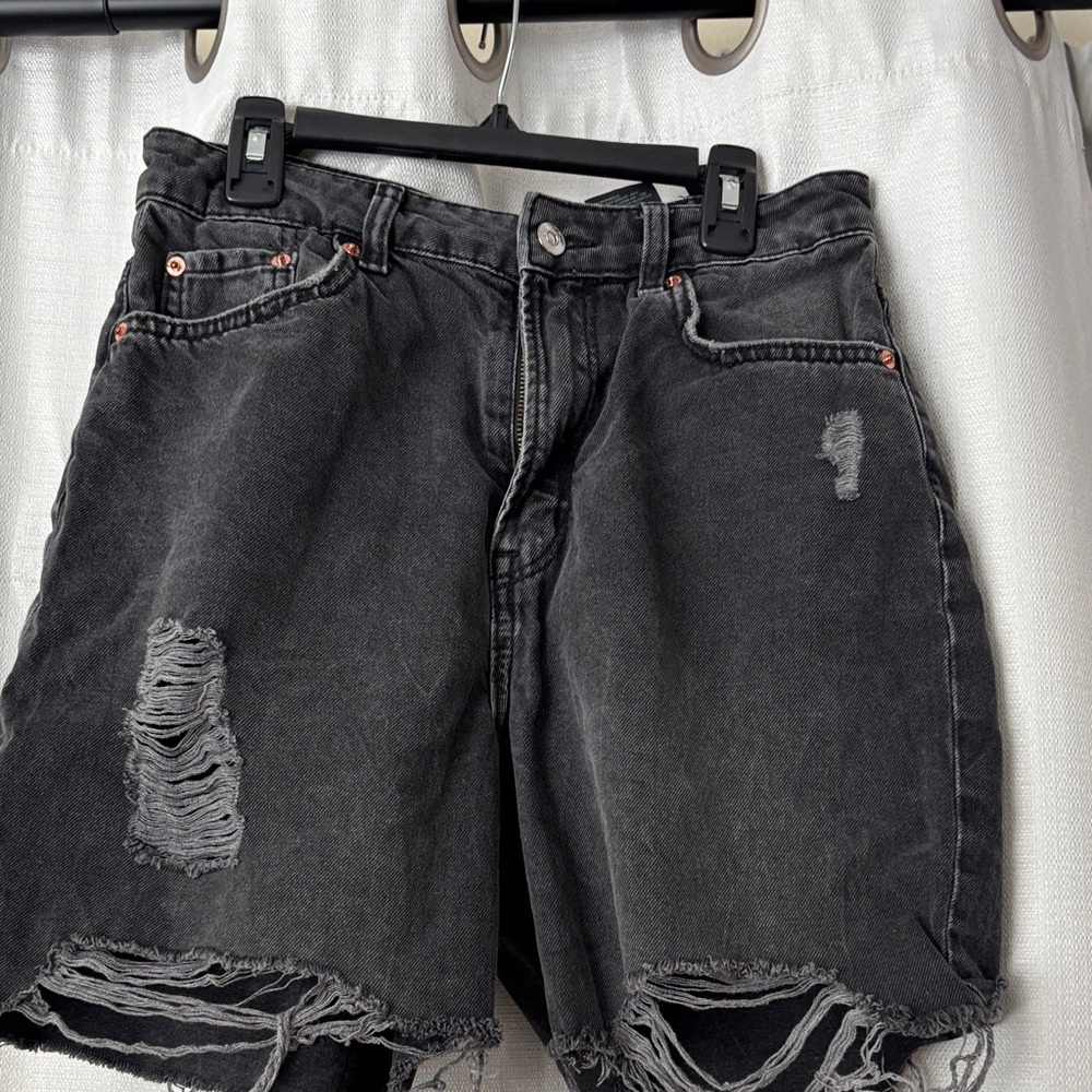 H&M Charcoal Distressed Denim Shorts